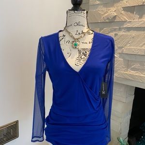 International INC Royal Blue Blouse/ sheer sleeves